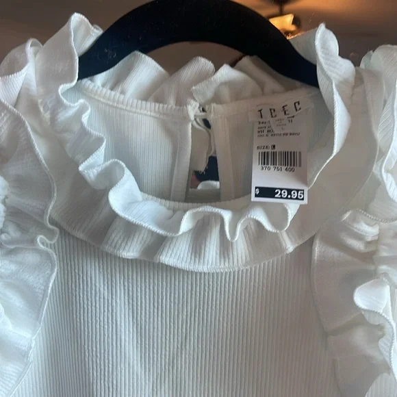 White Sleeveless Ruffle Top Bodysuit - Picture 2 of 5